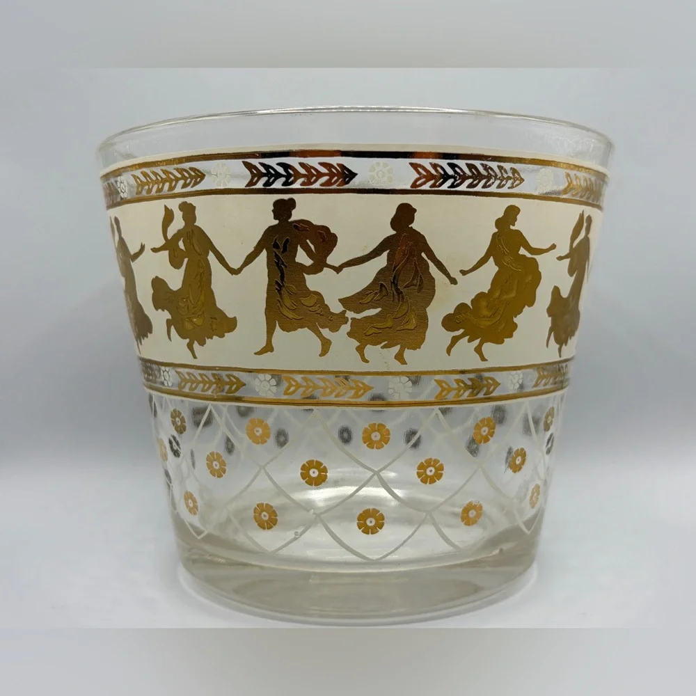 MCM Mid Century Modern Vintage Dancing Gold Grecian Women & Men Glass Ice Bucket